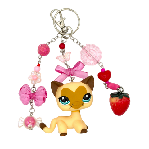 Siamese Heart Face Cat LPS Keychain #3573