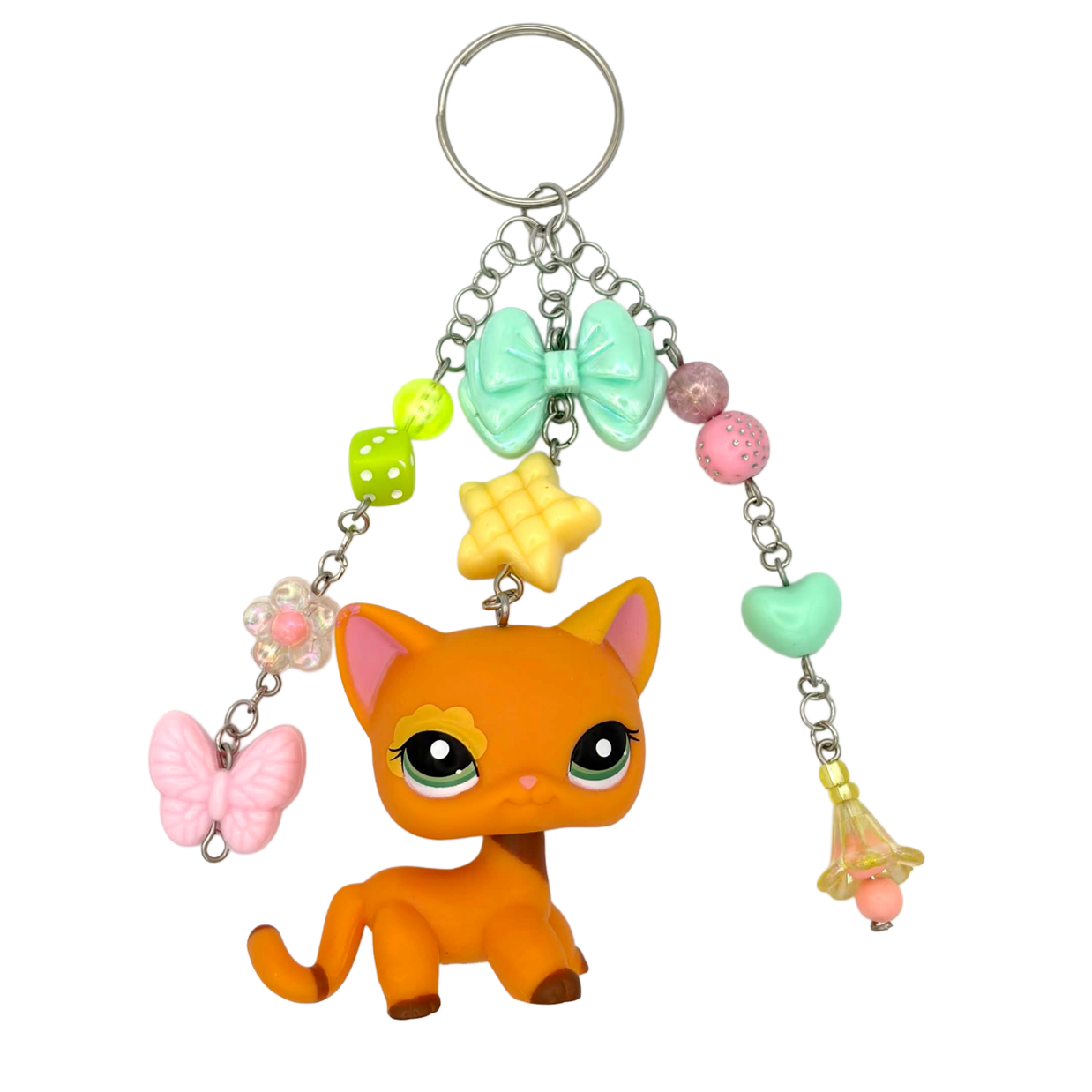 Orange Flower Eye Cat LPS Keychain #1643