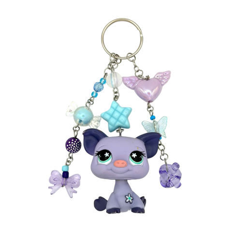 Purple Flower Pig LPS Keychain #550