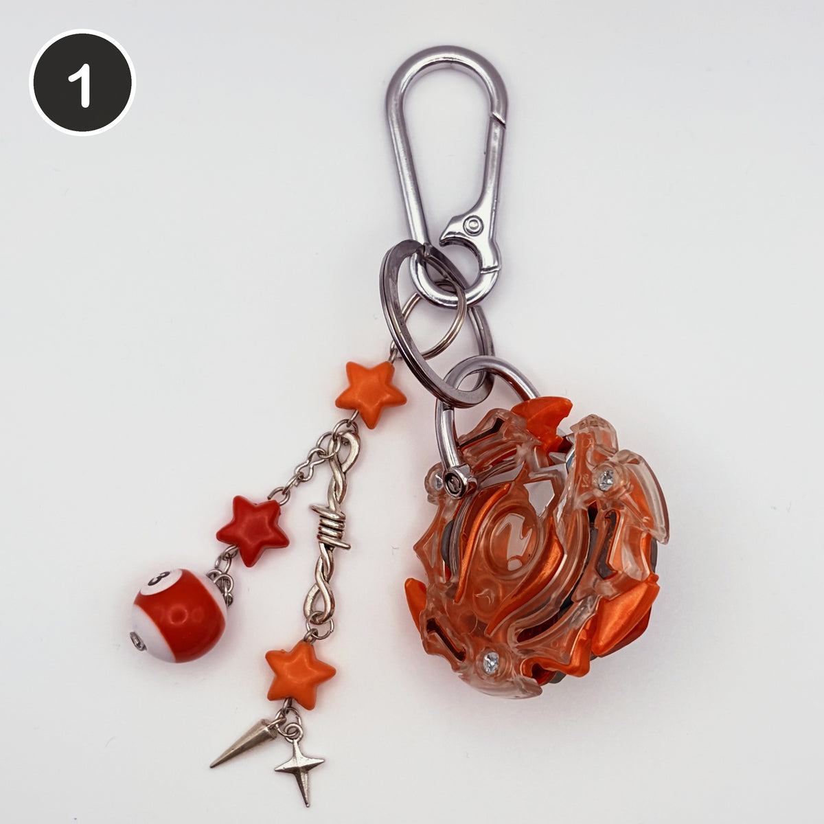 #1 Fireball Blade upcycled Beyblade keychain