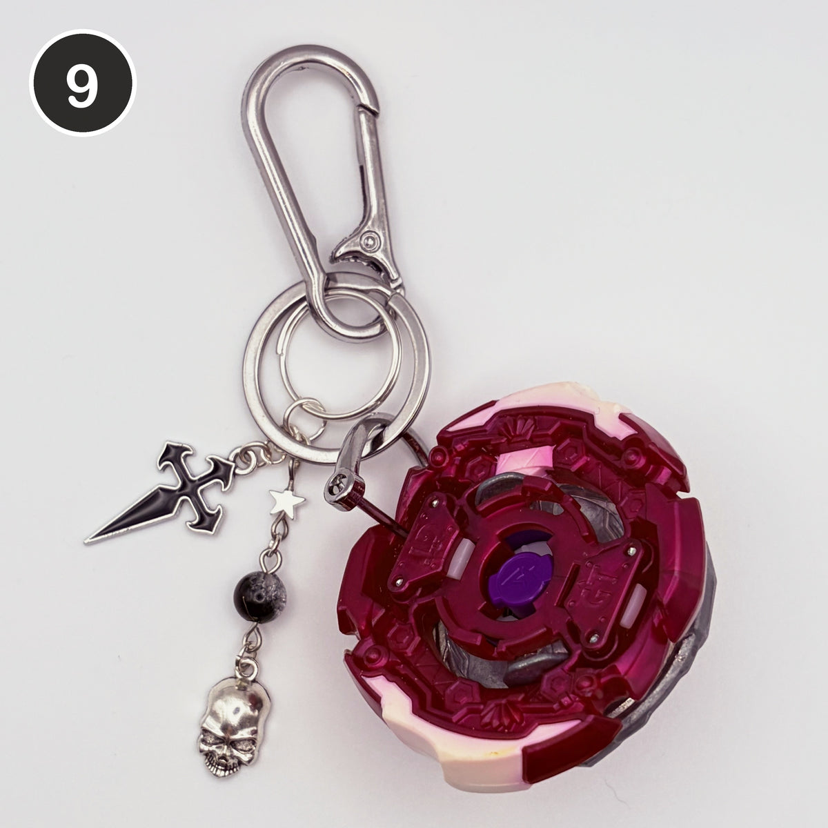 #9 Crimson Blade upcycled Beyblade keychain