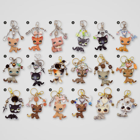 Cats upcycled LPS keychains, all designs