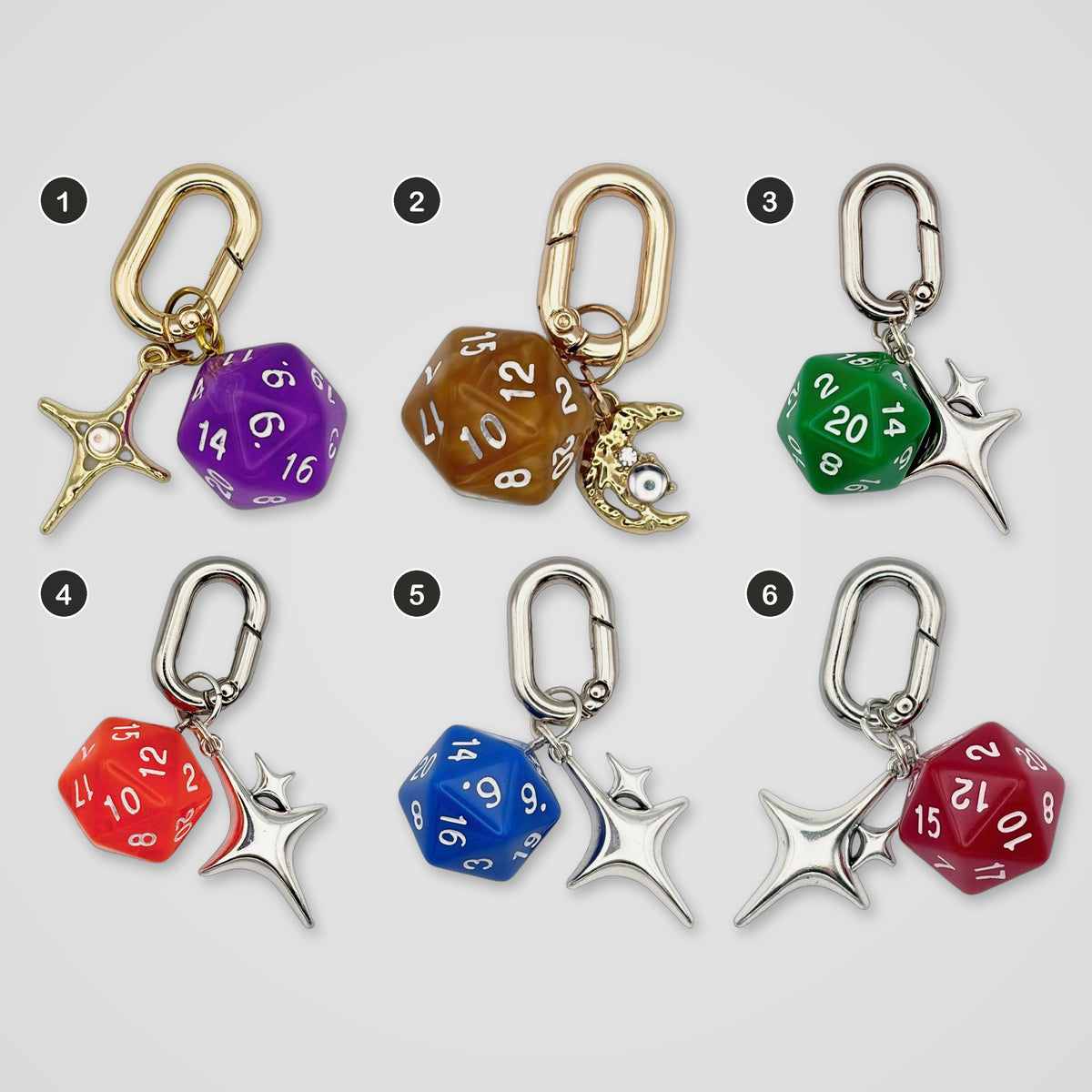 D20 D20 dice keychains, all designs