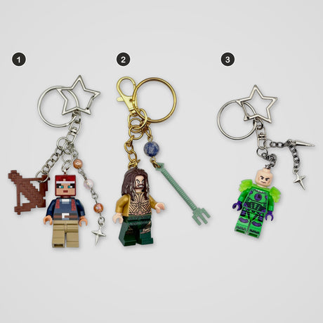 Lego upcycled Lego minifigure keychains, all designs