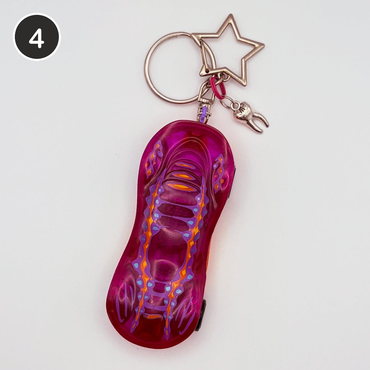#4 Fuchsia Ride upcycled Hot Wheels keychain