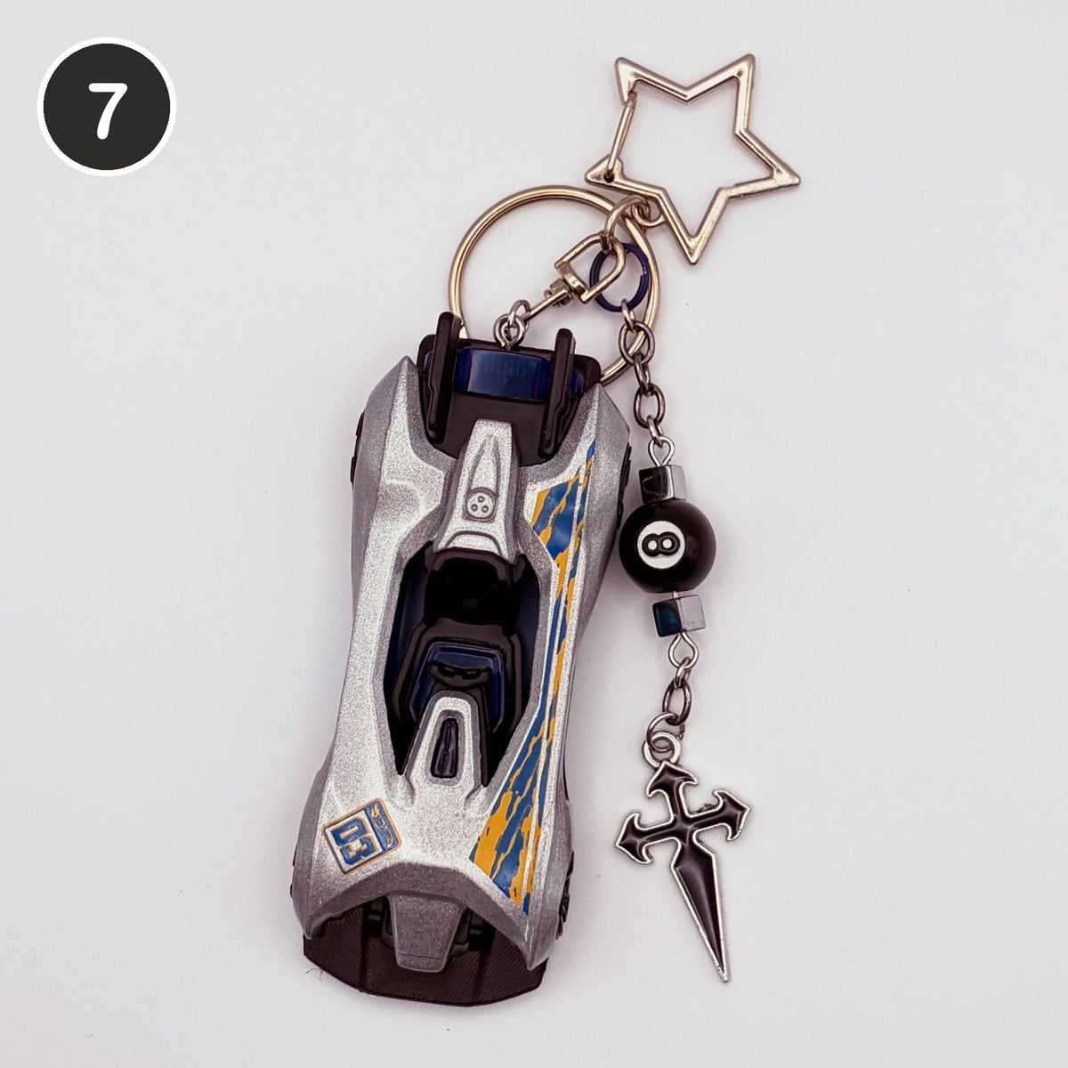 #7 Chrome Ride upcycled Hot Wheels keychain