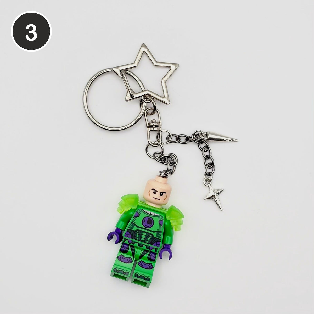 #3 Kryptonite Lex upcycled Lego minifigure keychain