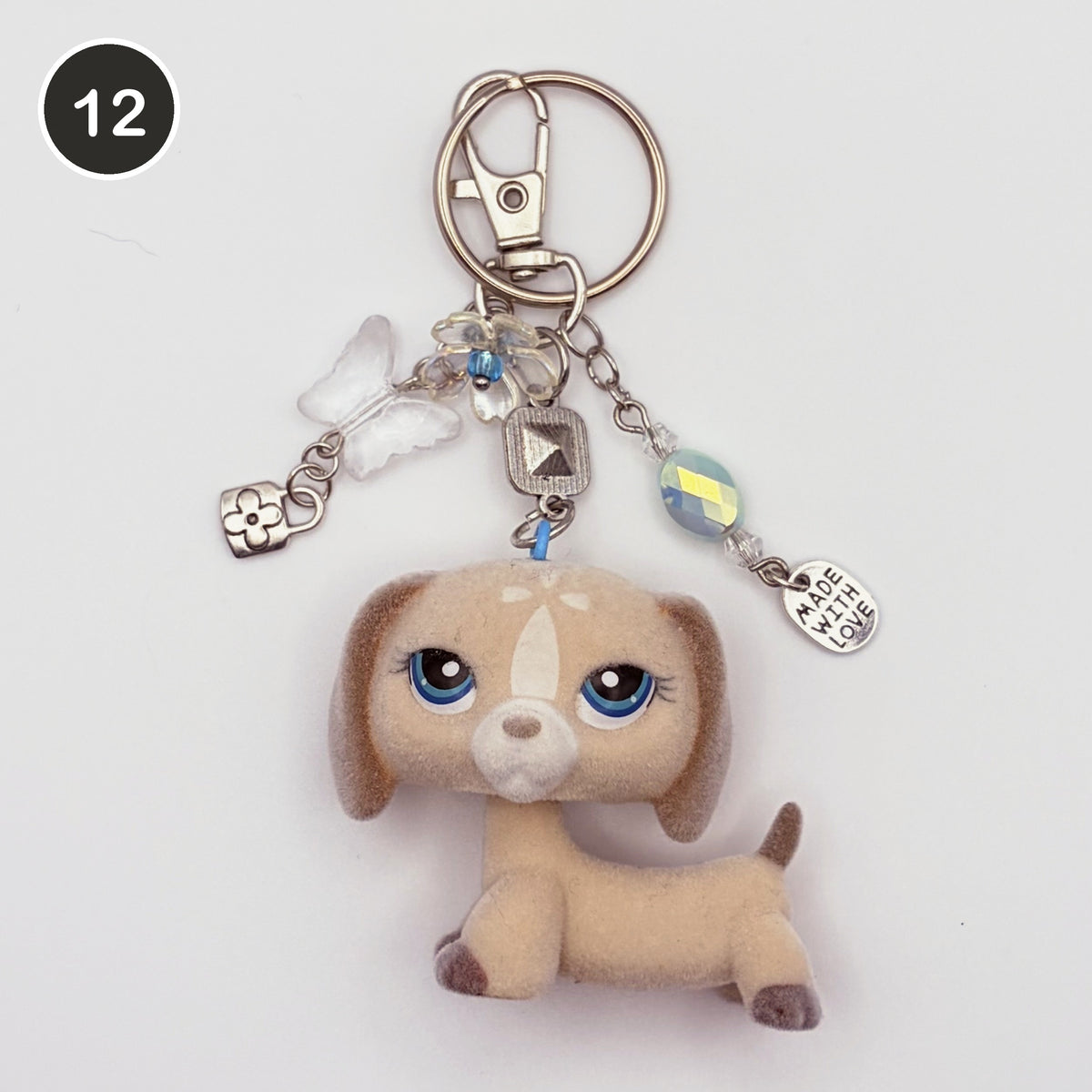 #12 Angel Dachshund upcycled LPS keychain