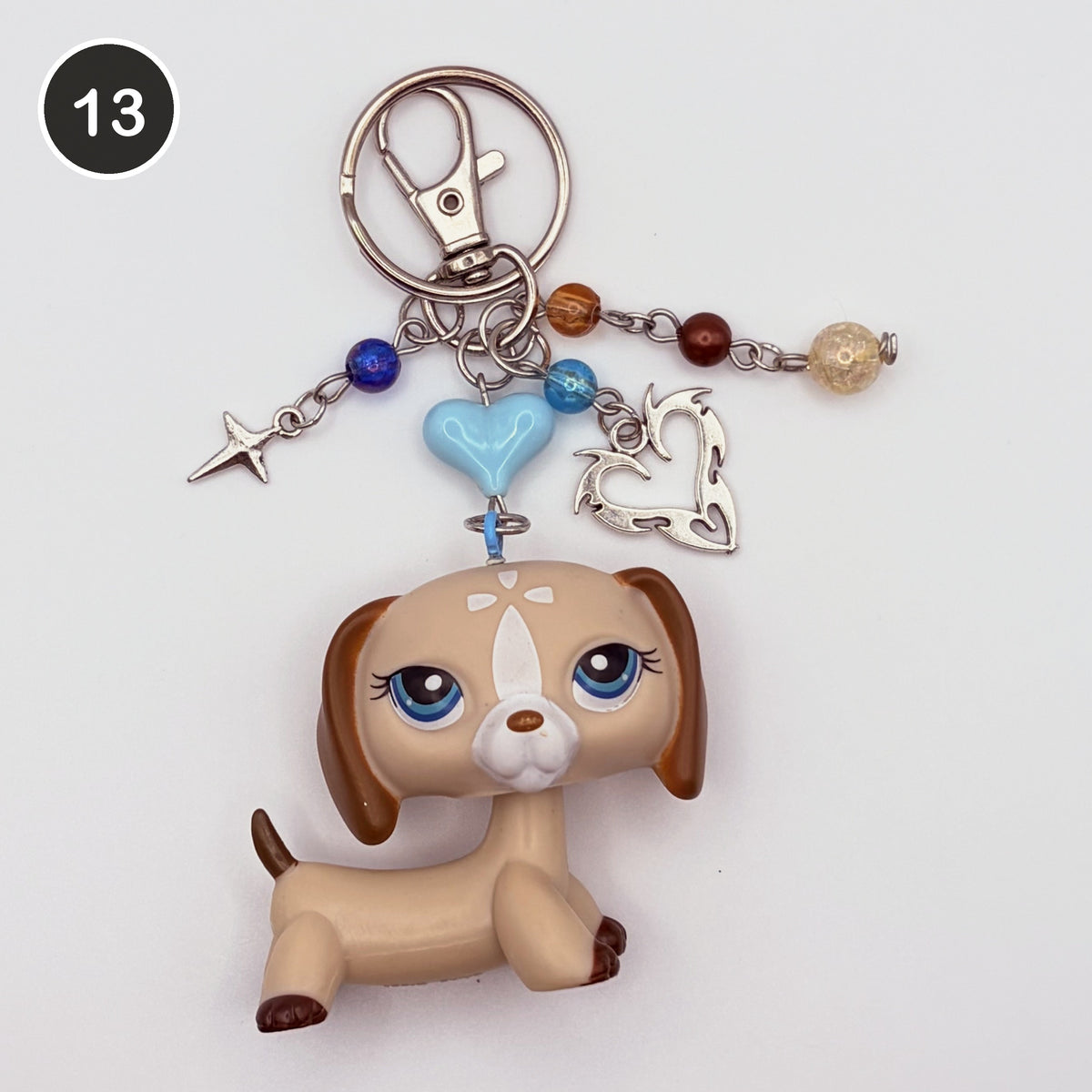 #13 Sky Dachshund upcycled LPS keychain