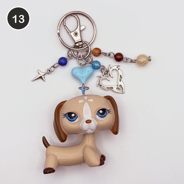 #13 Sky Dachshund upcycled LPS keychain
