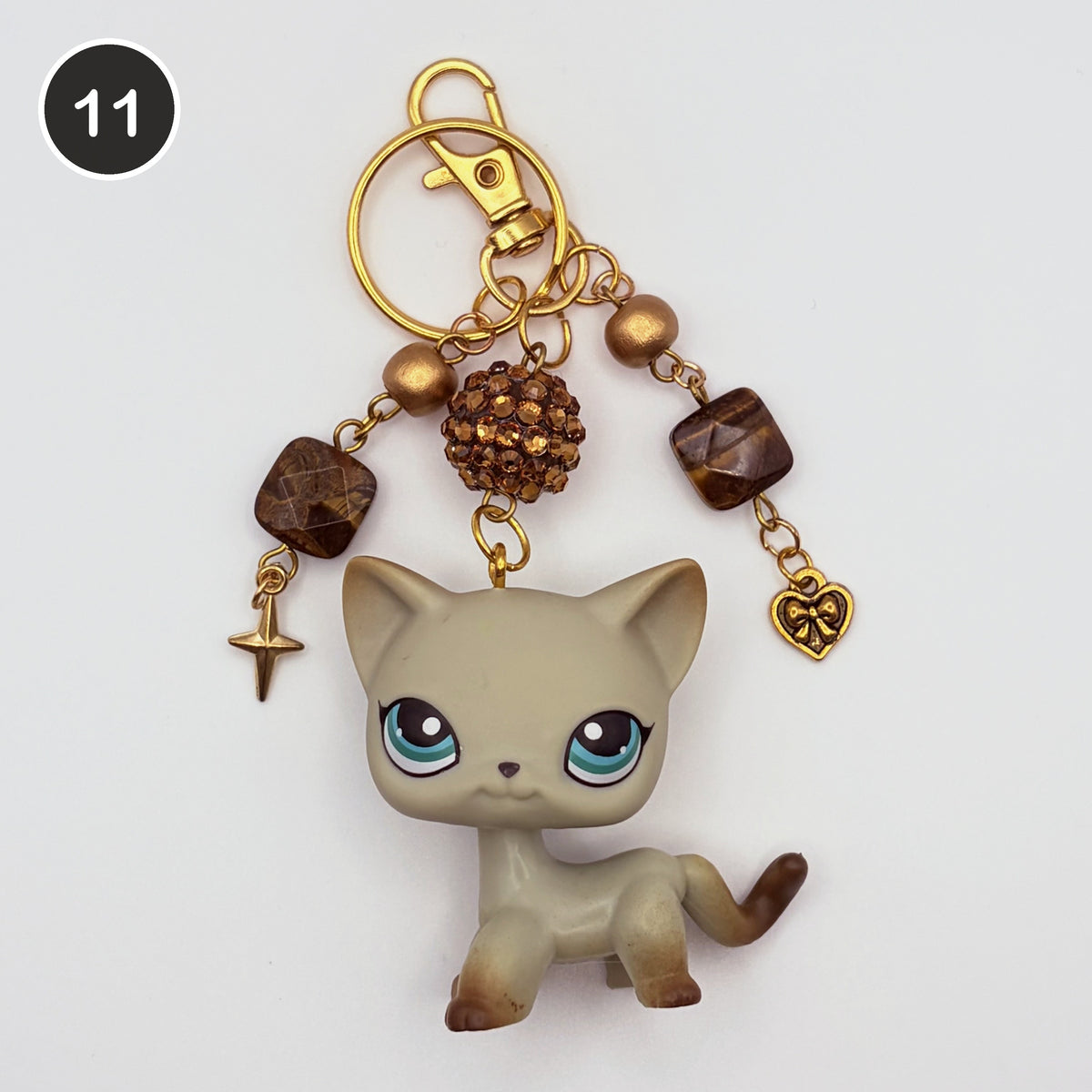 #11 Glitterball Cat upcycled LPS keychain