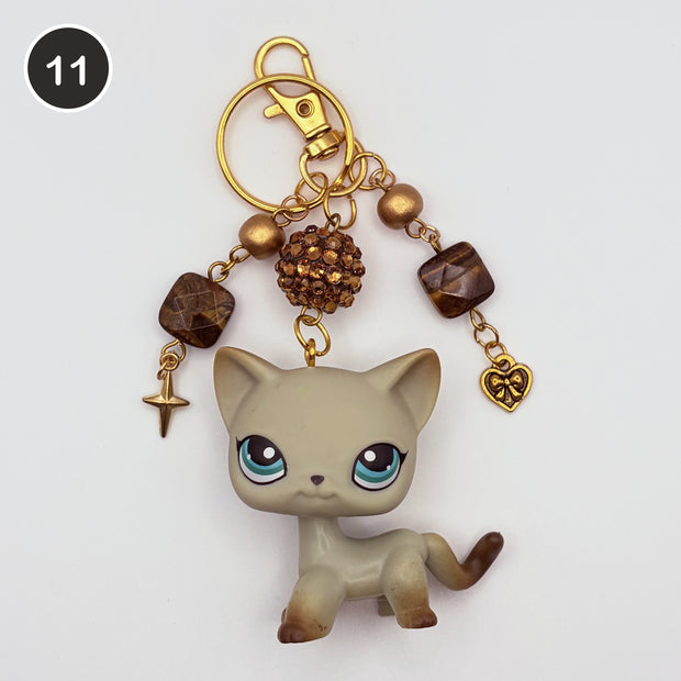 #11 Glitterball Cat upcycled LPS keychain