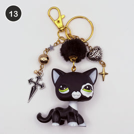 #13 Punk Tuxedo Cat upcycled LPS keychain