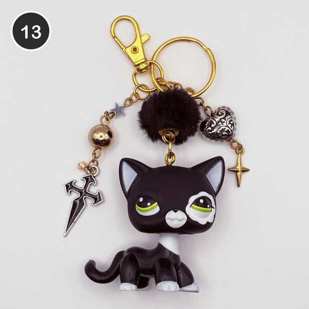 #13 Punk Tuxedo Cat upcycled LPS keychain
