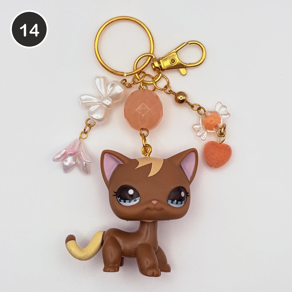 #14 Apricot Cat upcycled LPS keychain
