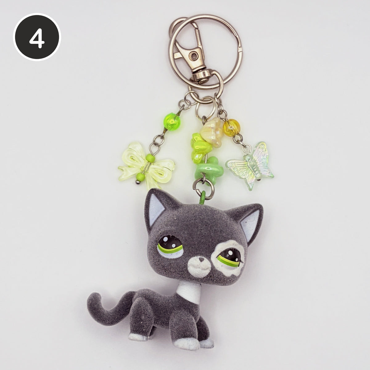 #4 Mossy Meadow Cat upcycled LPS keychain