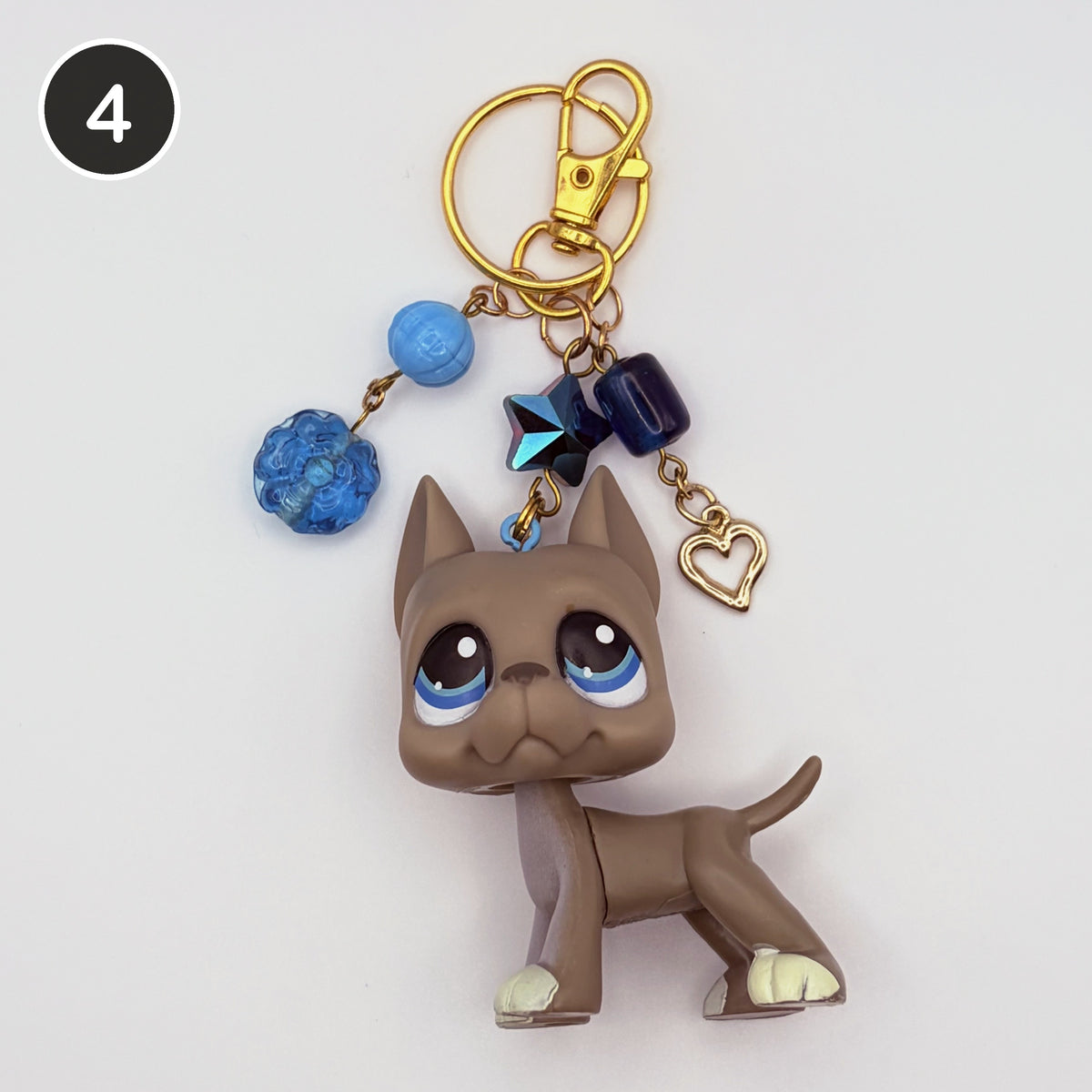 #4 Indigo Great Dane upcycled LPS keychain