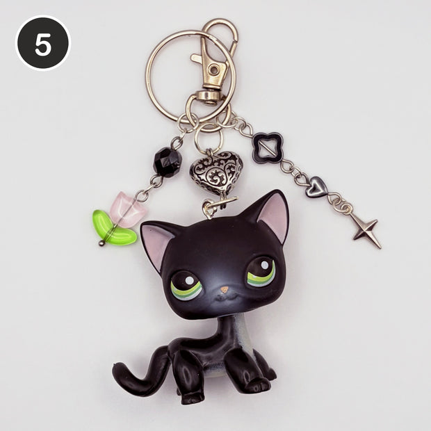 #5 Night Tulip Cat upcycled LPS keychain
