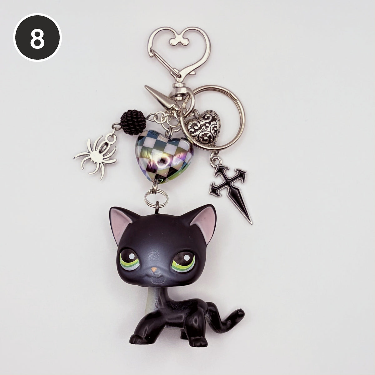#8 Gothic Heart Cat upcycled LPS keychain