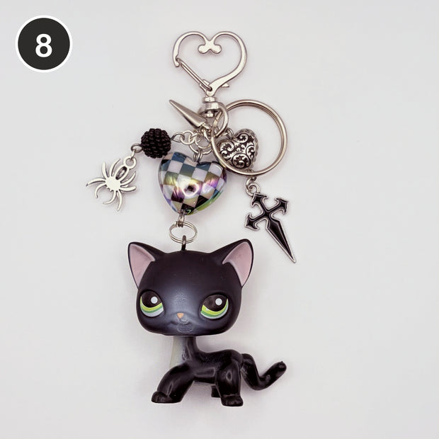 #8 Gothic Heart Cat upcycled LPS keychain