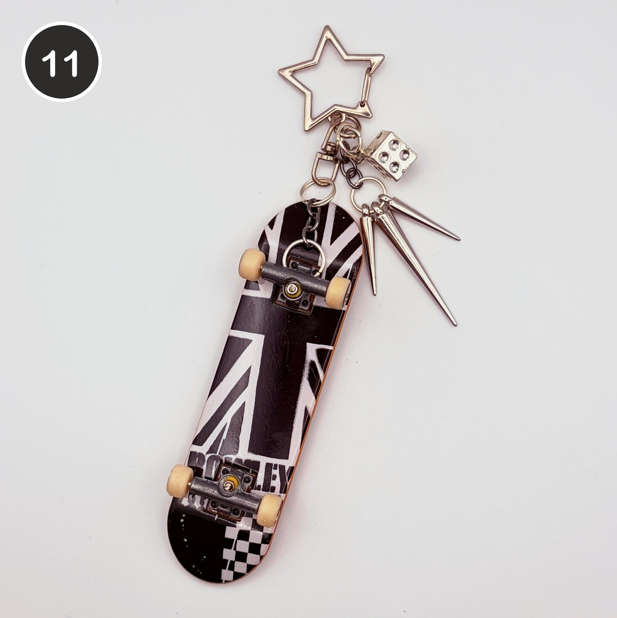#11 Riot Board upcycled Tech Deck fingerboard keychain