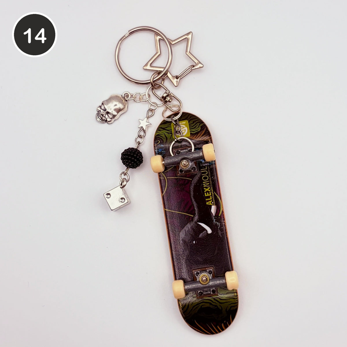 #14 Swamp Board upcycled Tech Deck fingerboard keychain