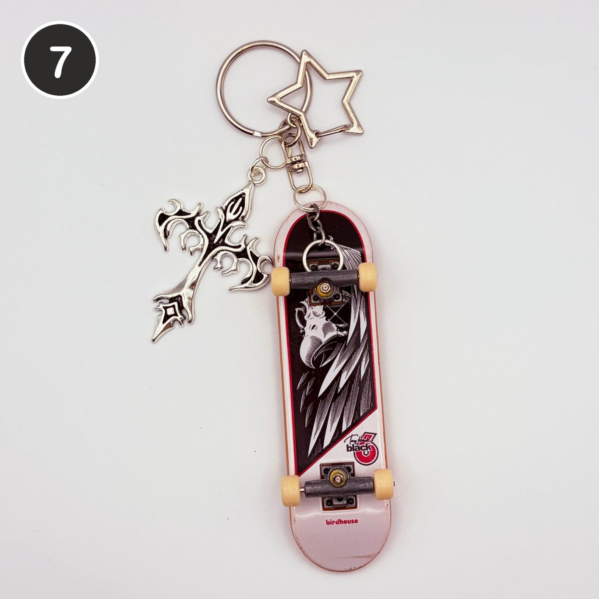 #7 Raven Board upcycled Tech Deck fingerboard keychain