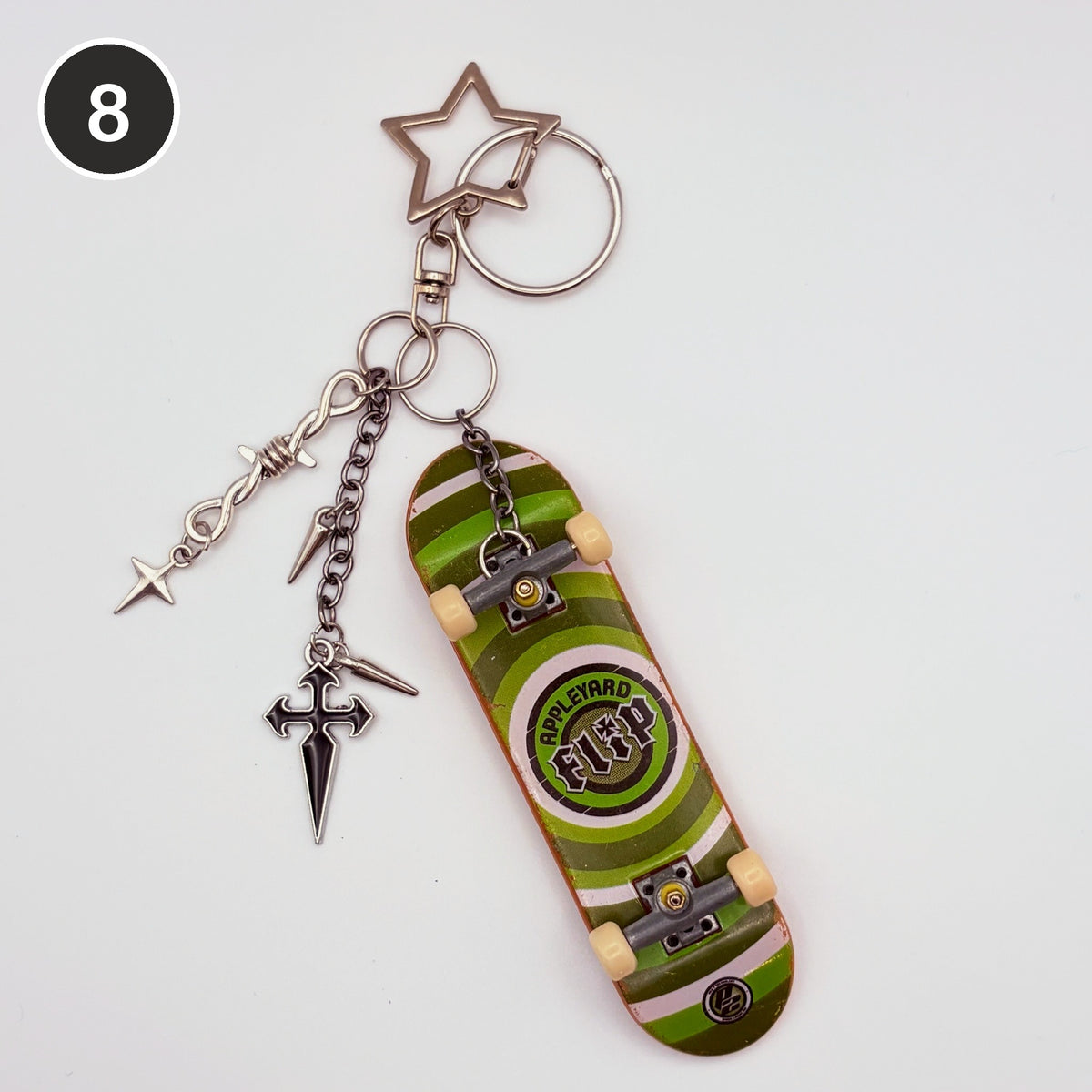 #8 Lime Board upcycled Tech Deck fingerboard keychain