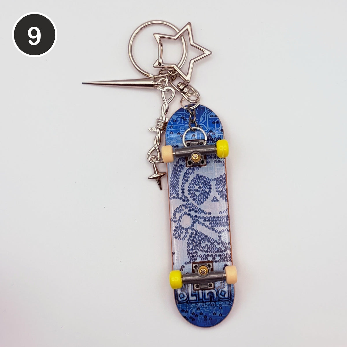 #9 Denim Board upcycled Tech Deck fingerboard keychain